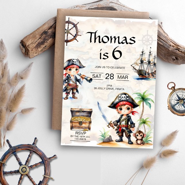 Jolly Pirates 6th Birthday Invitation (Jolly Pirates 6th Birthday Invitation)