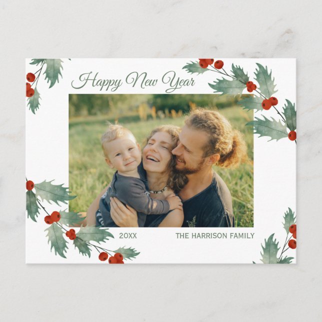 Jolly Plant Botanical New Year Script Photo  Postcard (Front)