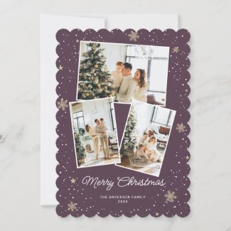 Jolly Purple Photo Collage Merry Christmas Card
