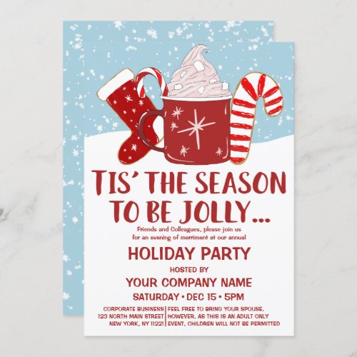 Jolly Red Blue Cocoa Candy Cane Corporate Holiday Invitation