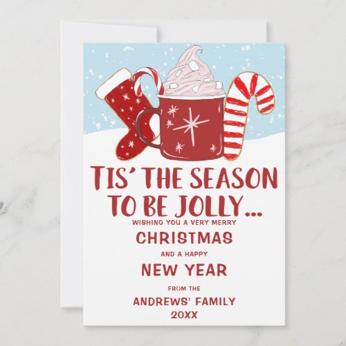 Jolly Red Blue Cocoa Candy Cane Stocking Christmas Holiday Card