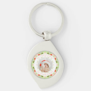 Jolly Red Green Christmas Star Photo Keepsake Gift Keychain