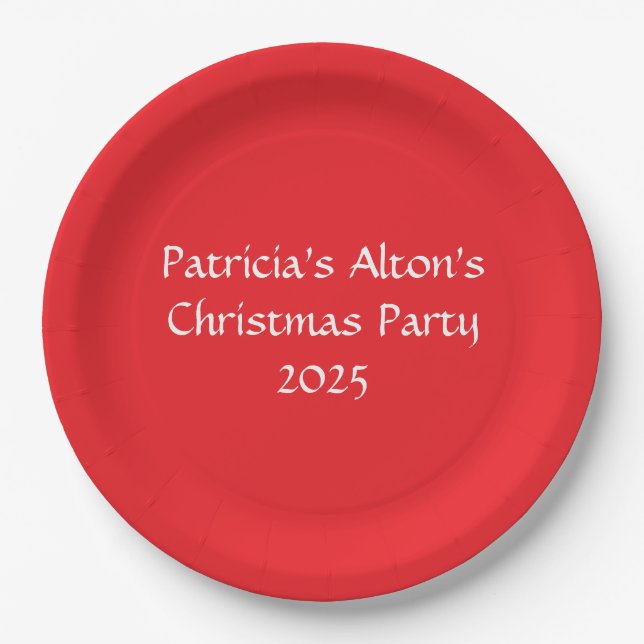 Jolly Red & White: Christmas Party Paper Plates (Front)