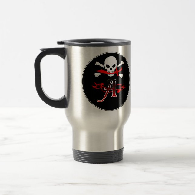 Jolly Roger A Monogram Initial Travel Mug (Left)