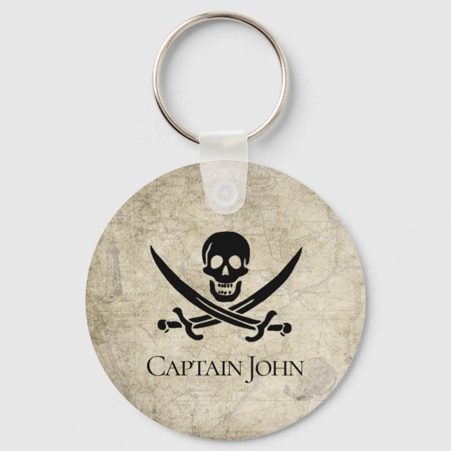 Jolly Roger and Name on Vintage Keychain (Front)