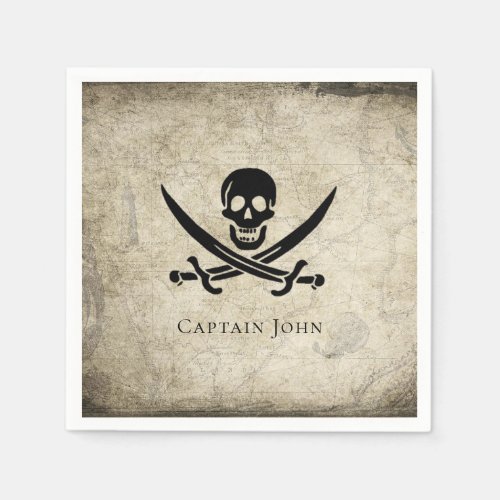 Jolly Roger and Name on Vintage Map Napkins