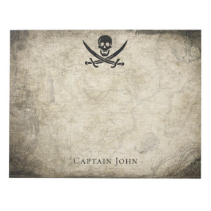 Jolly Roger and Name on Vintage Map Notepad