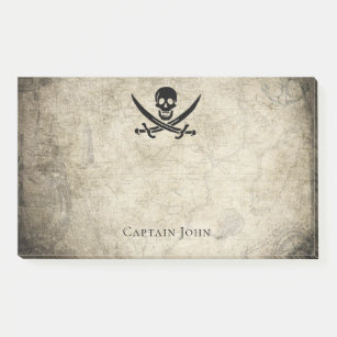 Jolly Roger and Name on Vintage Map Post-it Notes