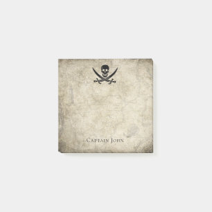 Jolly Roger and Name on Vintage Map Post-it Notes