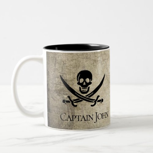 Jolly Roger and Name on Vintage Two_Tone Coffee Mug