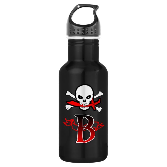Jolly Roger B Monogram Initial Stainless Steel Water Bottle (Front)