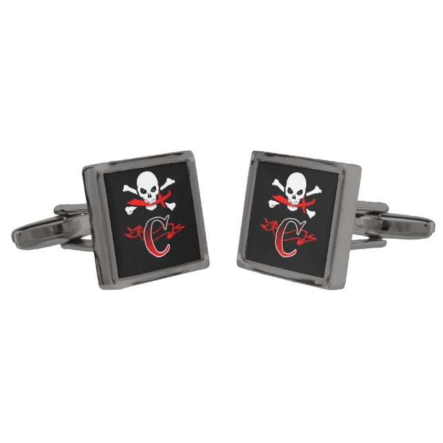 Jolly Roger C Monogram Initial Cufflinks (Angled)