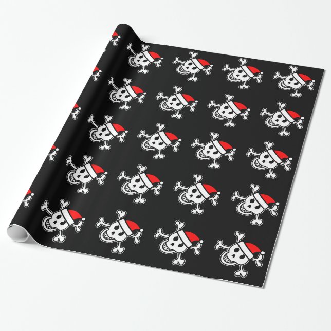Jolly Roger Christmas wrapping paper | Santa skull (Unrolled)