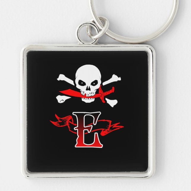 Jolly Roger E Monogram Initial Keychain (Front)