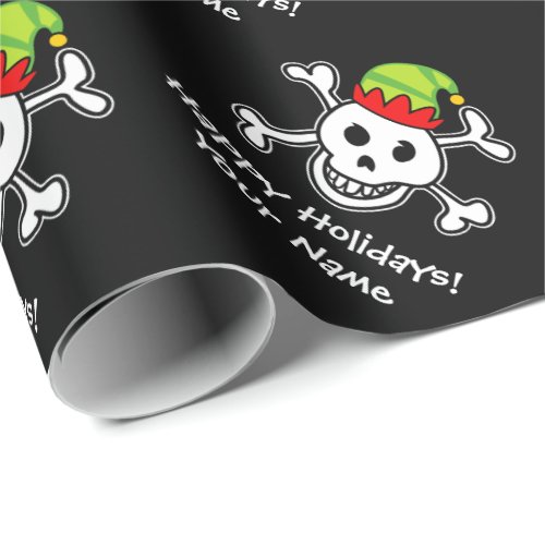 Jolly Roger elf skull funny Christmas Holiday Wrapping Paper