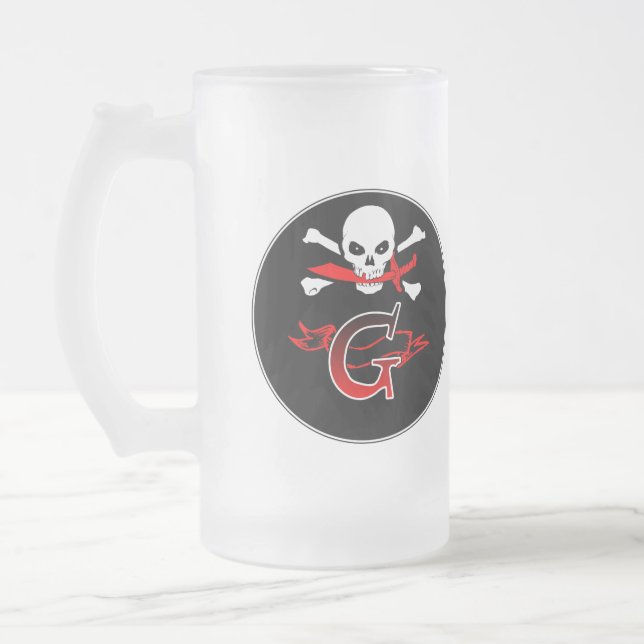 Jolly Roger G Monogram Initial Frosted Glass Beer Mug (Left)