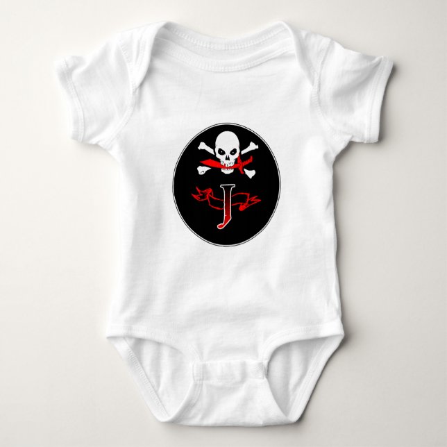 Jolly Roger J Monogram Initial Baby Bodysuit (Front)