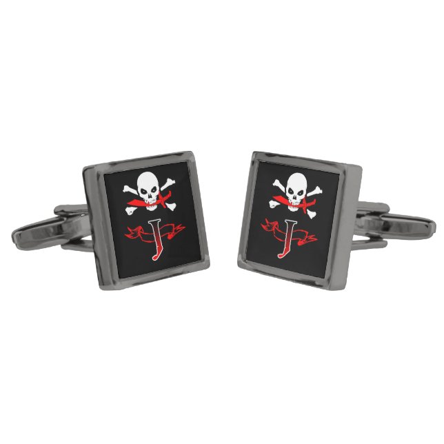Jolly Roger J Monogram Initial Cufflinks (Angled)