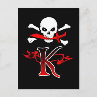 Jolly Roger K Monogram Initial Postcard