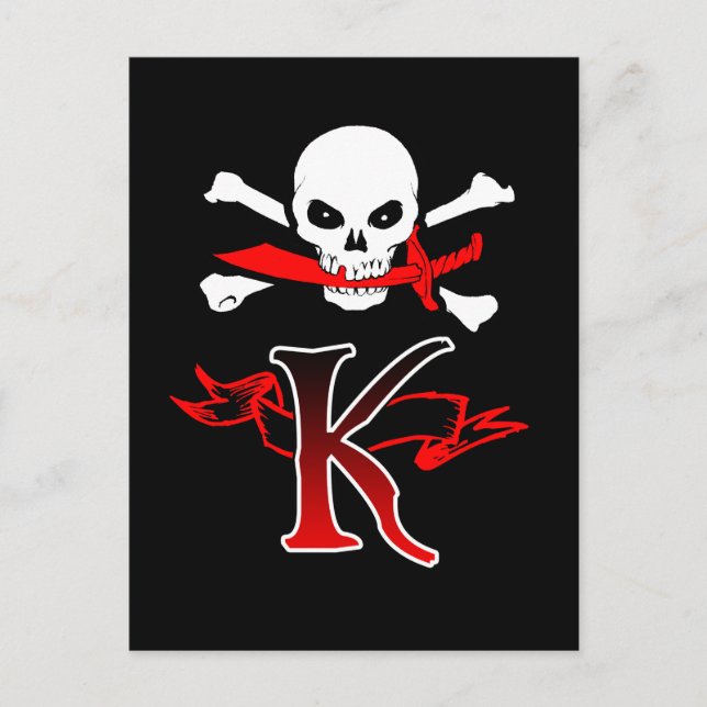 Jolly Roger K Monogram Initial Postcard (Front)