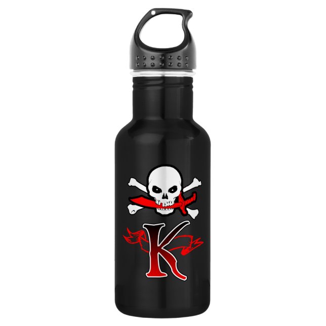 Jolly Roger K Monogram Initial Water Bottle (Front)