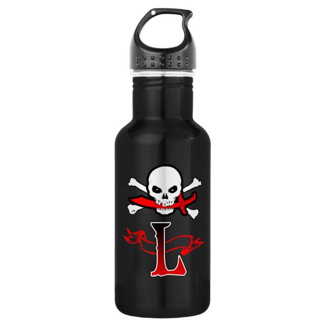 Jolly Roger L Monogram Initial Water Bottle (Front)
