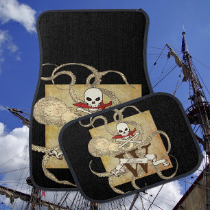 Jolly Roger Monogram Initial Car Floor Mat