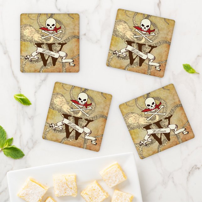 Jolly Roger Monogram Initial Coaster Set (In Situ)