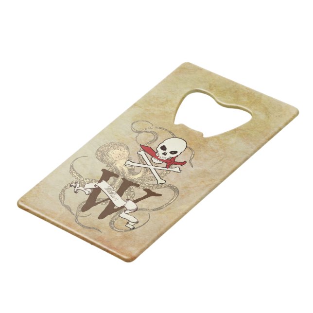 Jolly Roger Monogram Initial  Credit Card Bottle Opener (Front Angled)