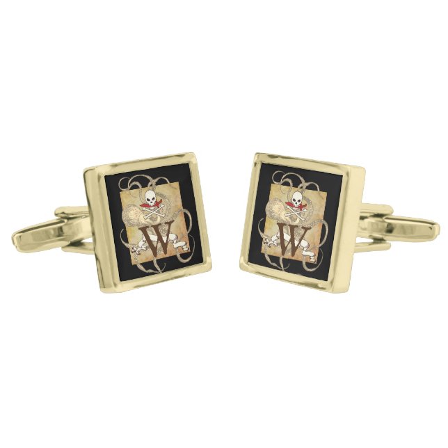 Jolly Roger Monogram Initial  Cufflinks (Angled)