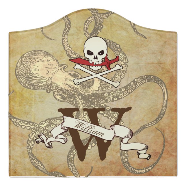 Jolly Roger Monogram Initial Dor Sign (Large Crest Front)