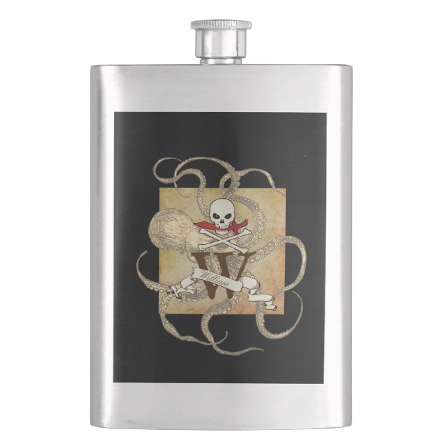 Jolly Roger Monogram Initial  Flask (Front)