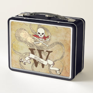 Jolly Roger Monogram Initial Metal Lunch Box