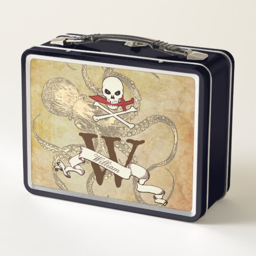 Jolly Roger Monogram Initial  Metal Lunch Box