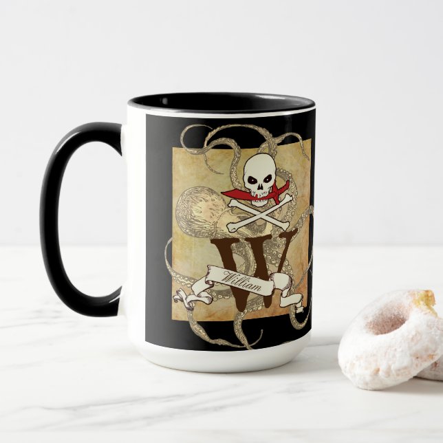 Jolly Roger Monogram Initial  Mug (With Donut)