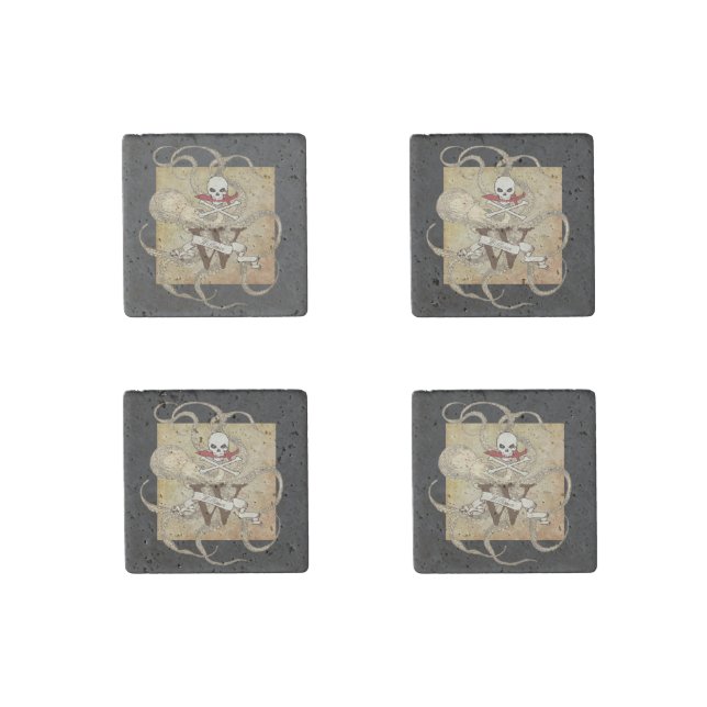 Jolly Roger Monogram Initial   Stone Magnet (Front)