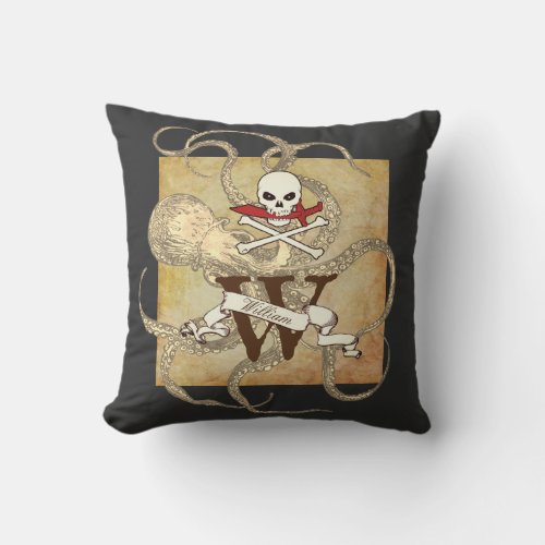 Jolly Roger Monogram Initial Throw Pillow