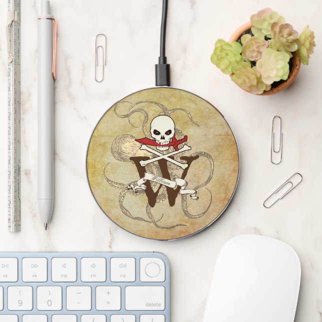 Jolly Roger Monogram Initial  Wireless Charger (Desk)
