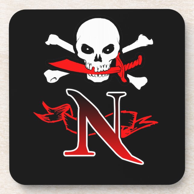 Jolly Roger N Monogram Initial Beverage Coaster (Front)