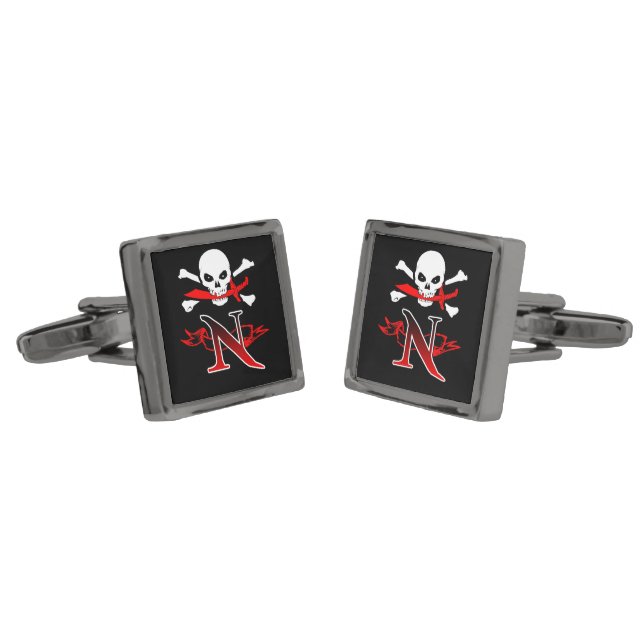 Jolly Roger N Monogram Initial Cufflinks (Angled)