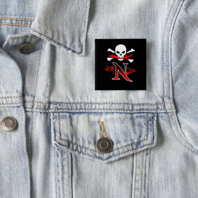 Jolly Roger N Monogram Initial Pinback Button (In Situ)