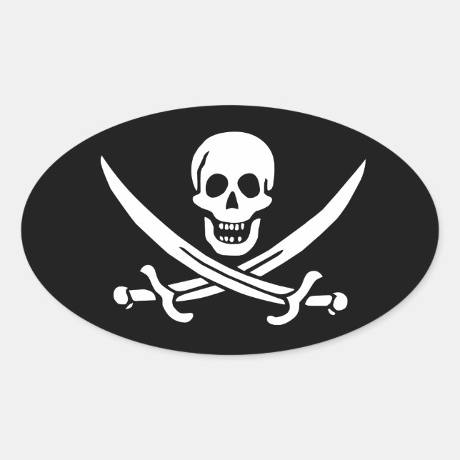 Jolly Roger of Calico Jack Rackham (BLACK) Oval Sticker (Front)