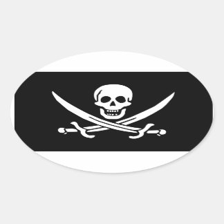 Jolly Roger of Calico Jack Rackham (BLACK) Oval Sticker