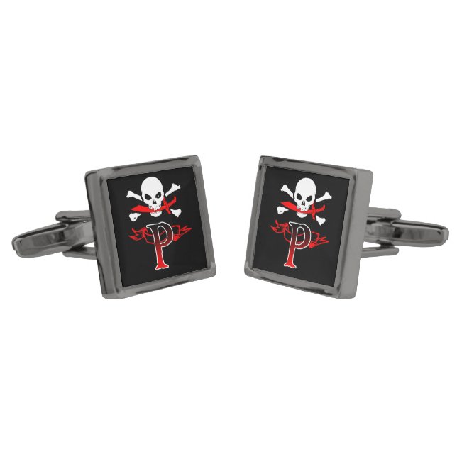 Jolly Roger P Monogram Initial Cufflinks (Angled)