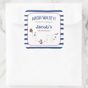 Jolly Roger Pirate Ahoy Matey Birthday Party Square Sticker