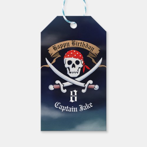 Jolly Roger Pirate Birthday Party Favor Gift Tags