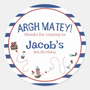Jolly Roger Pirate Birthday Party guest favor Classic Round Sticker