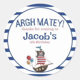 Jolly Roger Pirate Birthday Party guest favor Classic Round Sticker