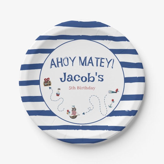 Jolly Roger Pirate Birthday Party guest  Paper Plates (Front)