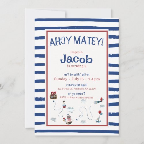 Jolly Roger Pirate Birthday Party  Invitation